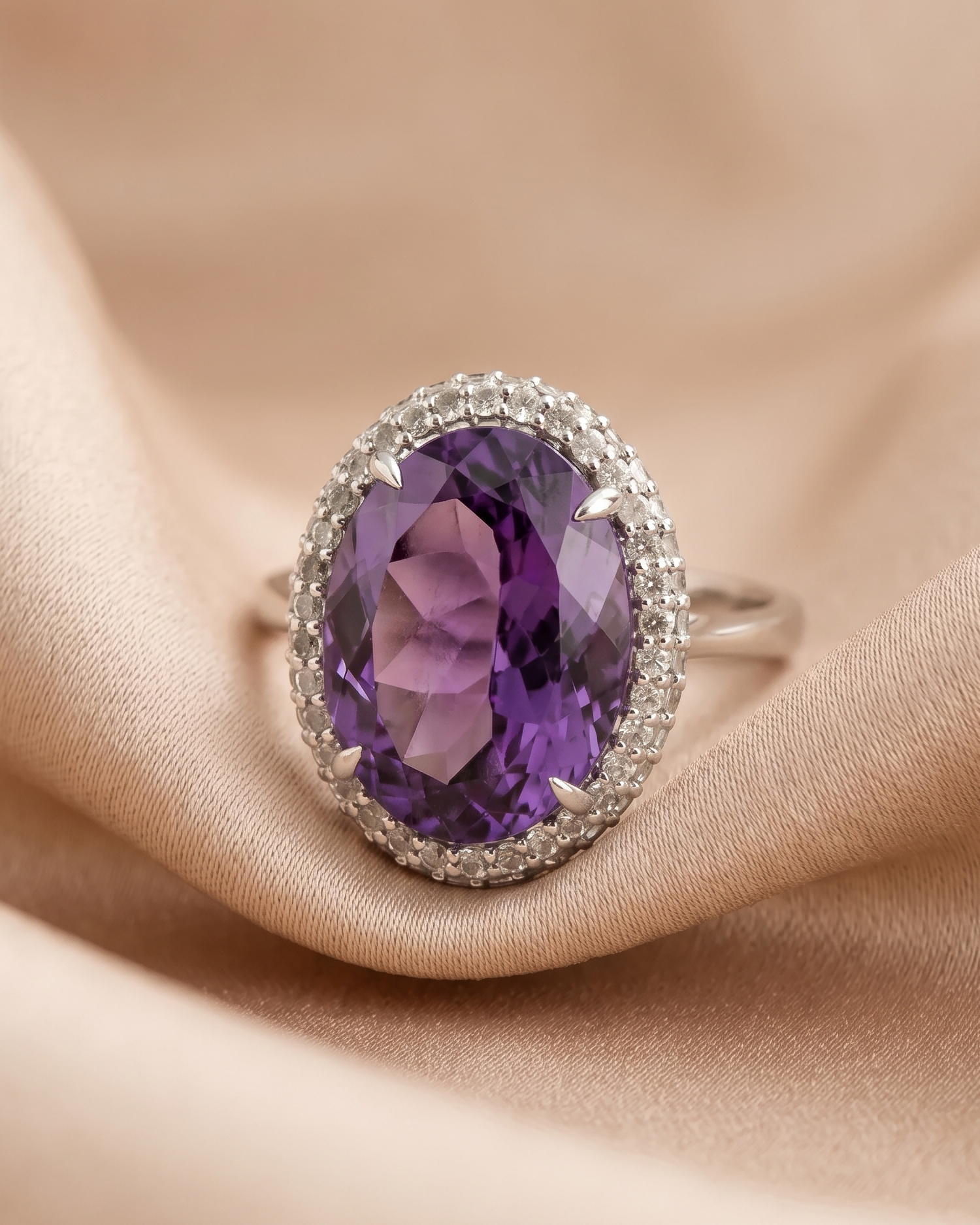 Royal Amethyst & White Topaz Crown Ring