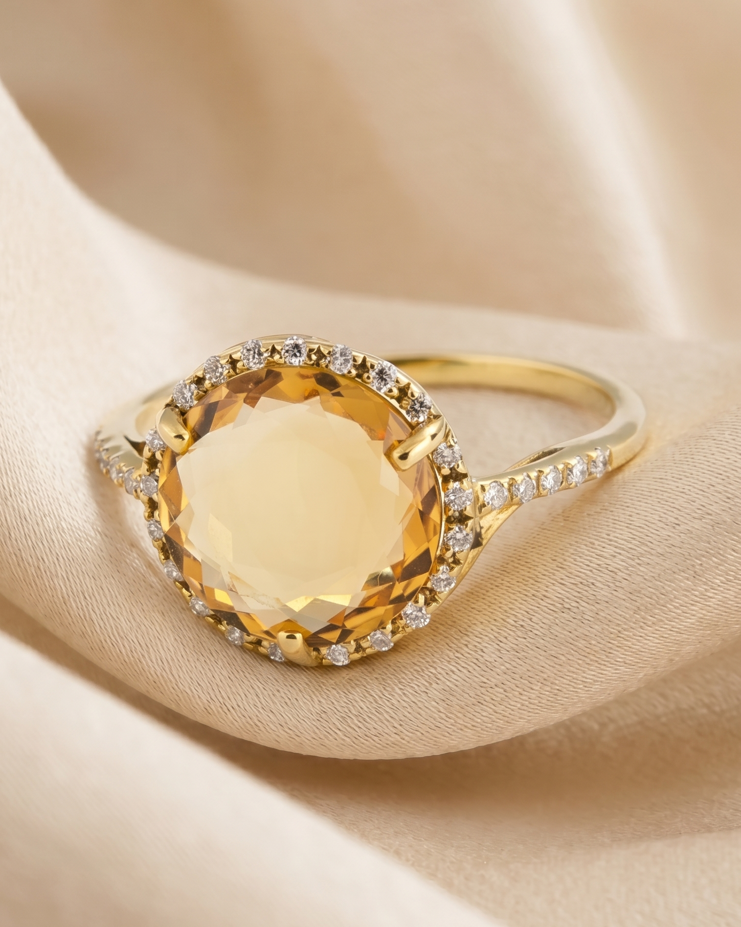 Radiant Citrine & Diamond Gold Plated Ring