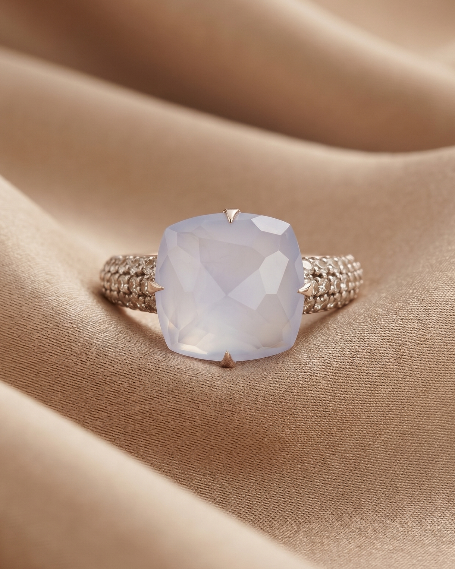 Classic Blue Chalcedony Rose Gold Plated Ring