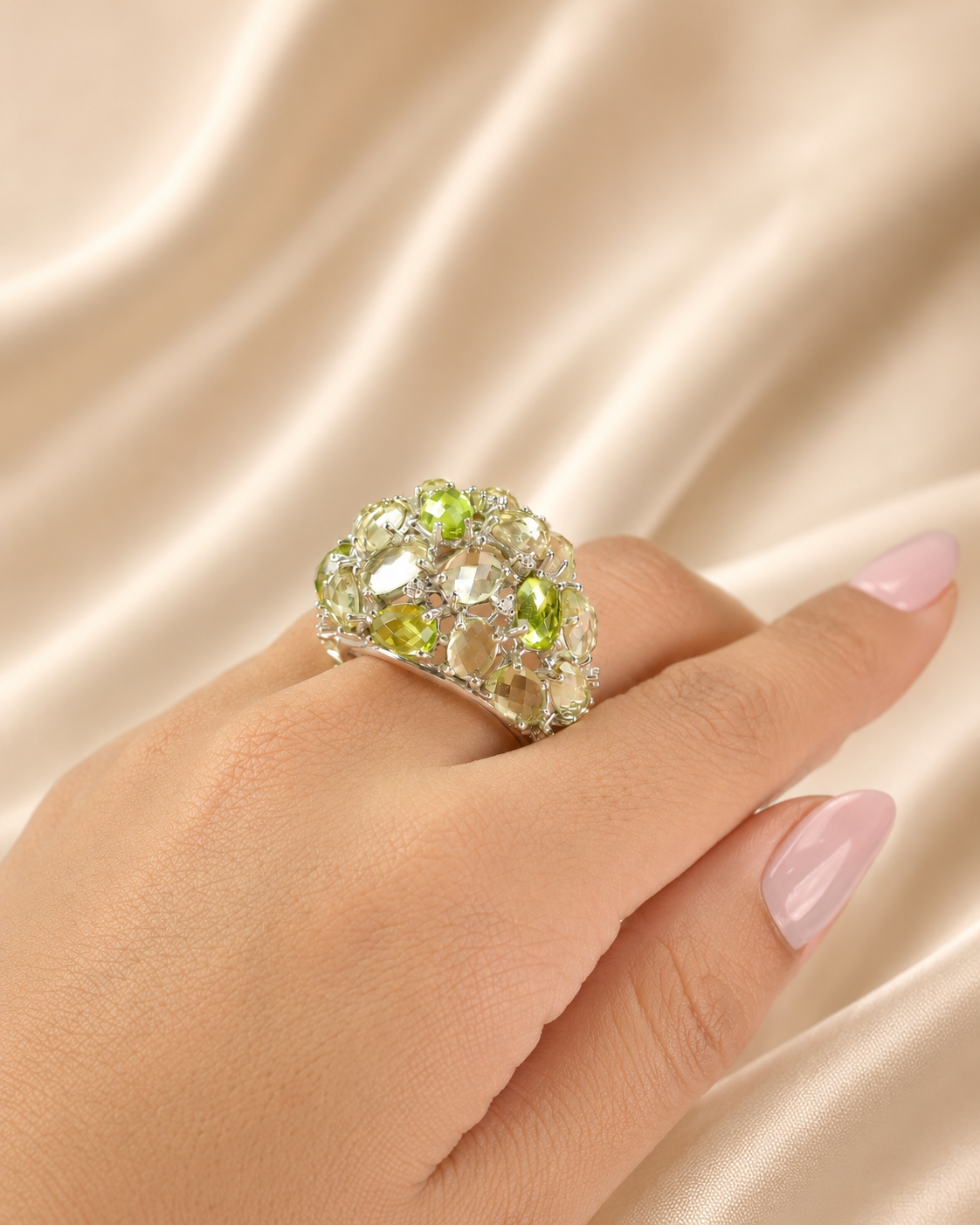 Prasiolite & Peridot Tutti Frutti Cocktail Ring