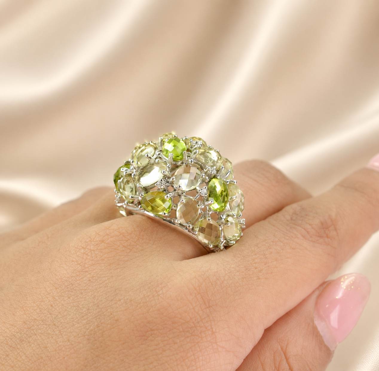Prasiolite & Peridot Tutti Frutti Cocktail Ring