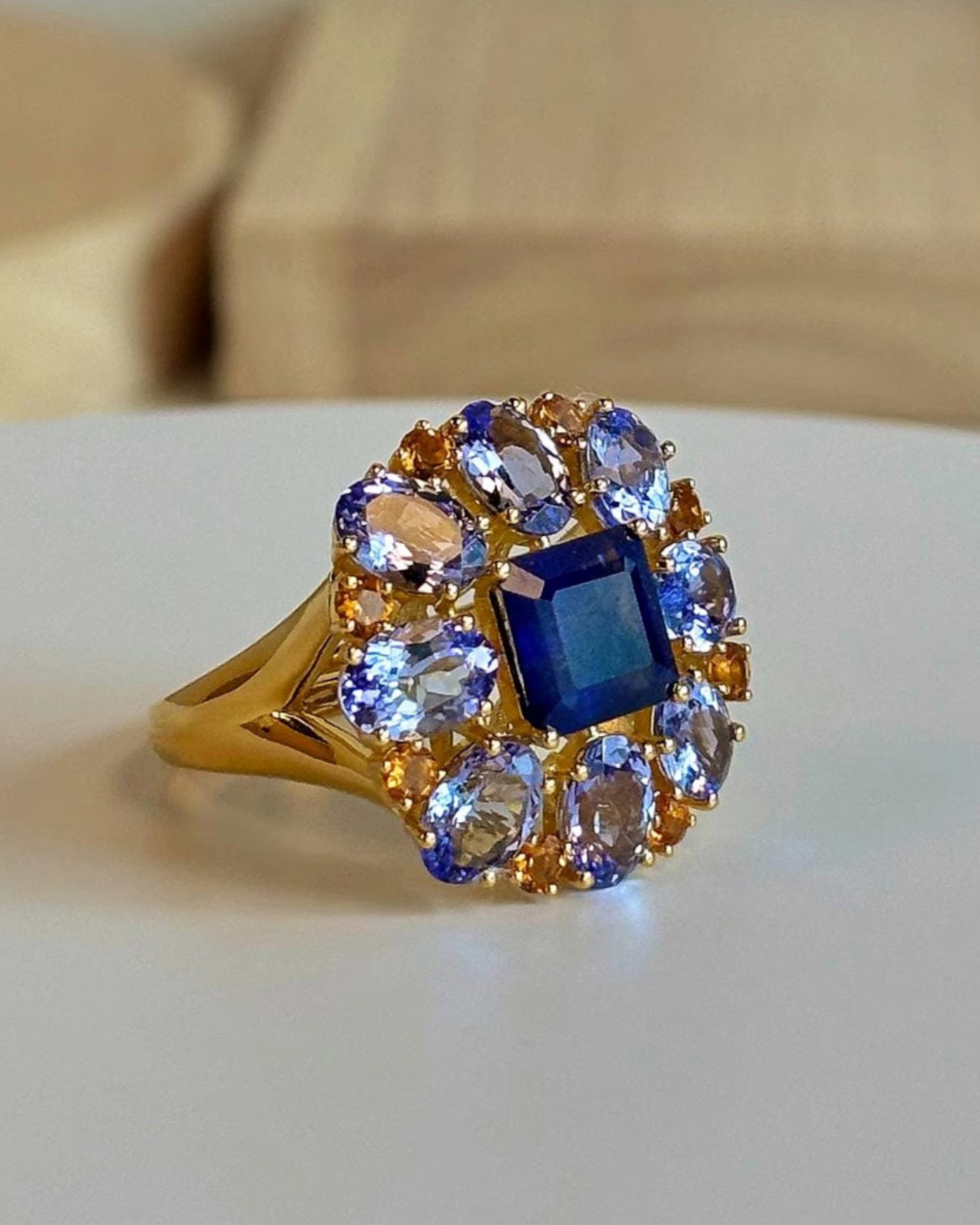 Sapphire, Tanzanite & Citrine Gold Plated Ring